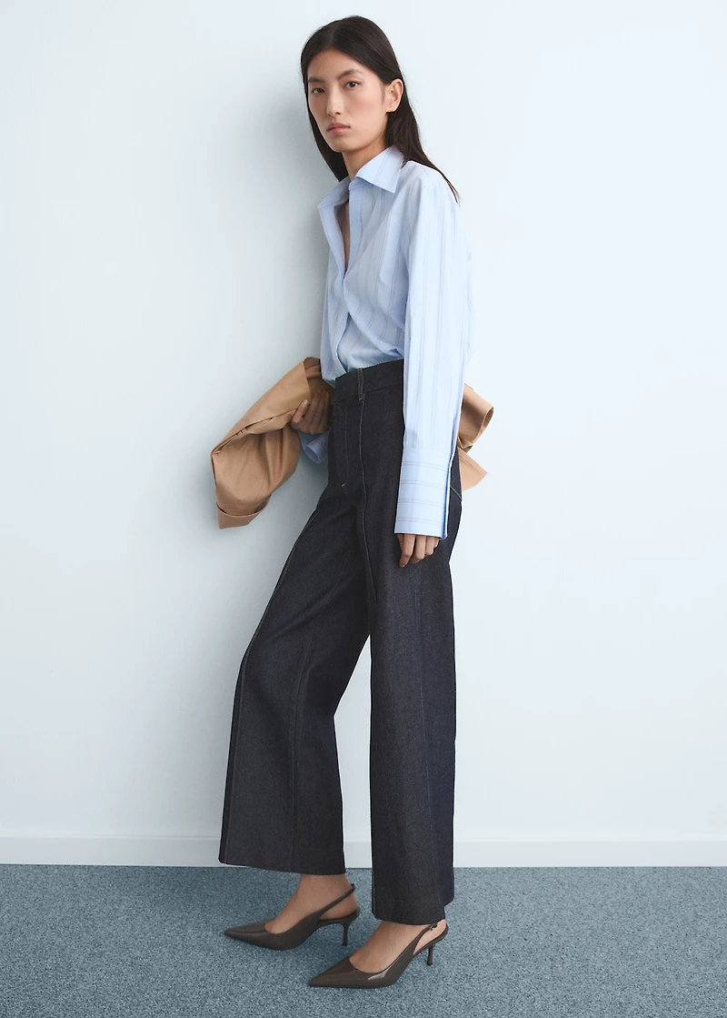 High-waisted culotte jeans with stitching