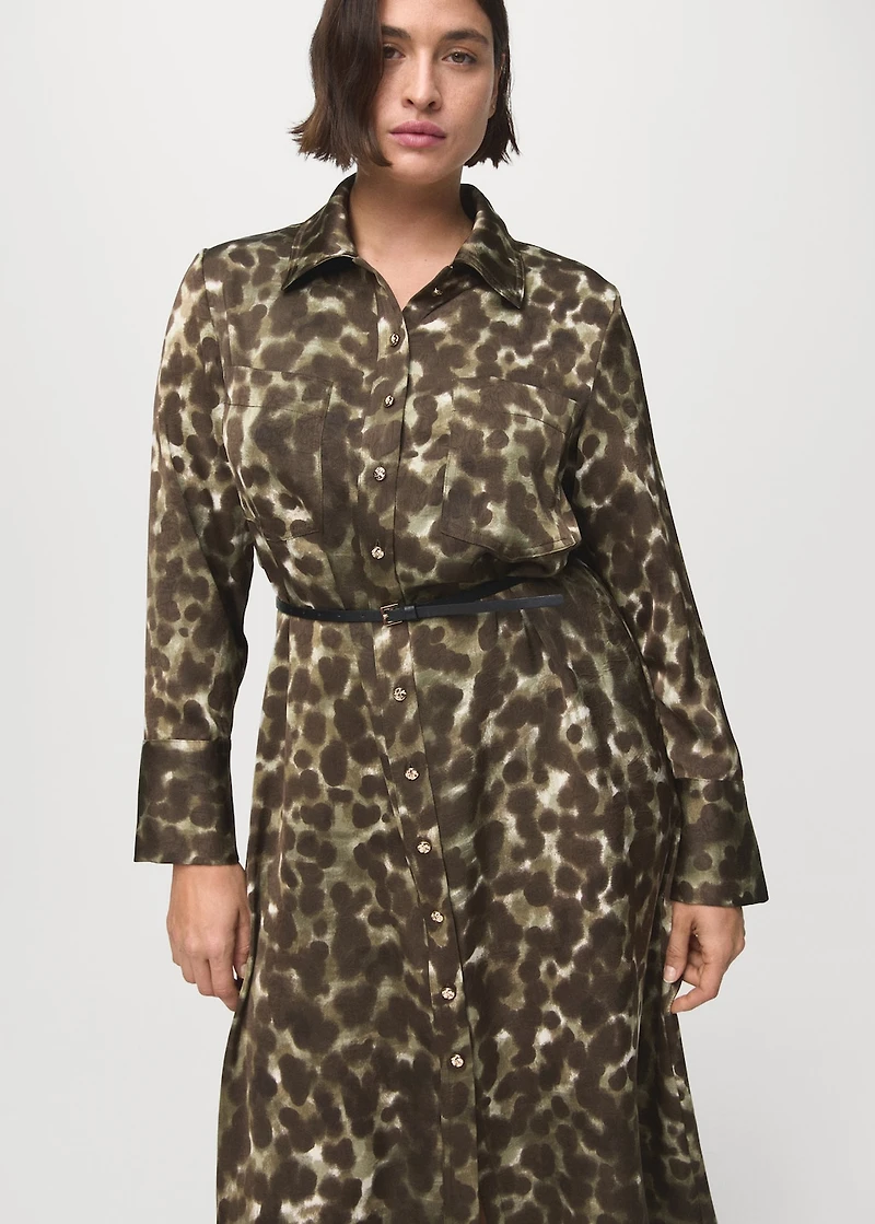 Printed shirt dress with belt