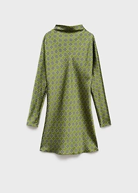 Satin printed dress with perkins collar