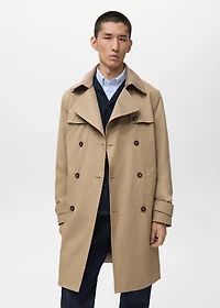 Water-repellent belted trench coat