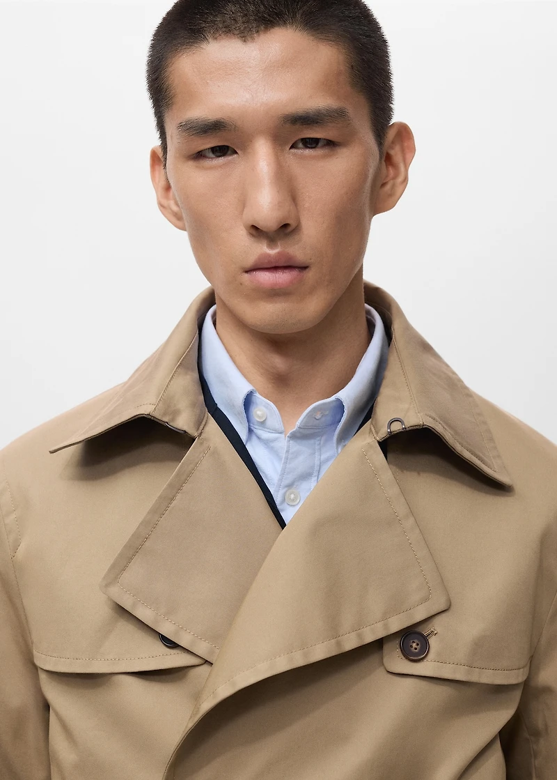 Water-repellent belted trench coat