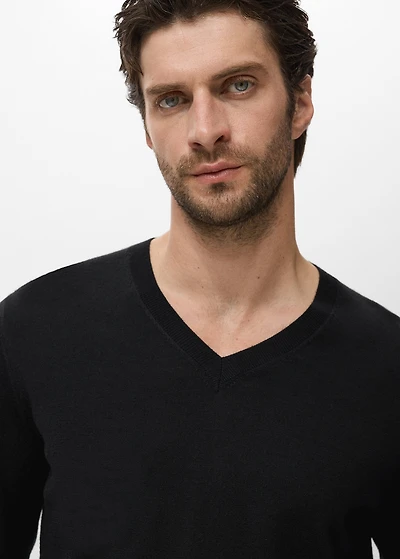100% merino wool V-neck sweater