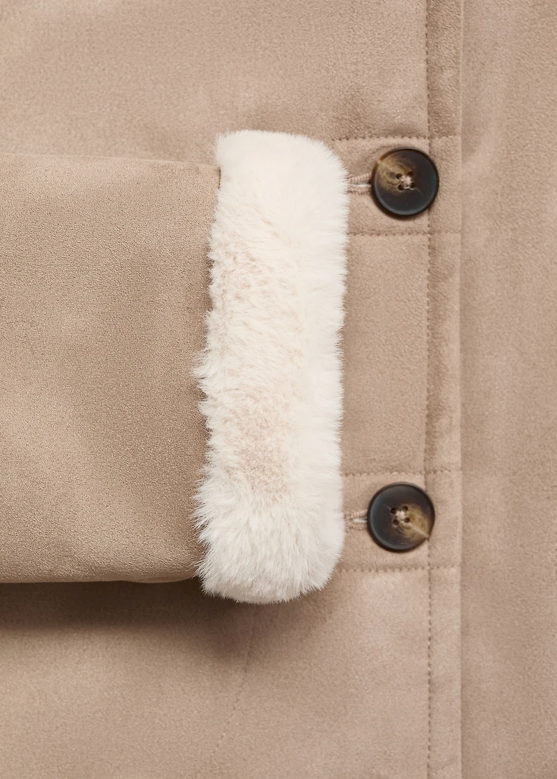 Fur and suede-effect coat