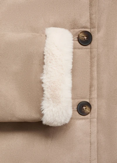 Fur and suede-effect coat