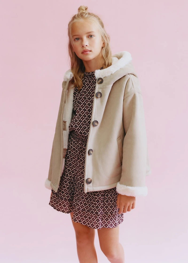 Fur and suede-effect coat