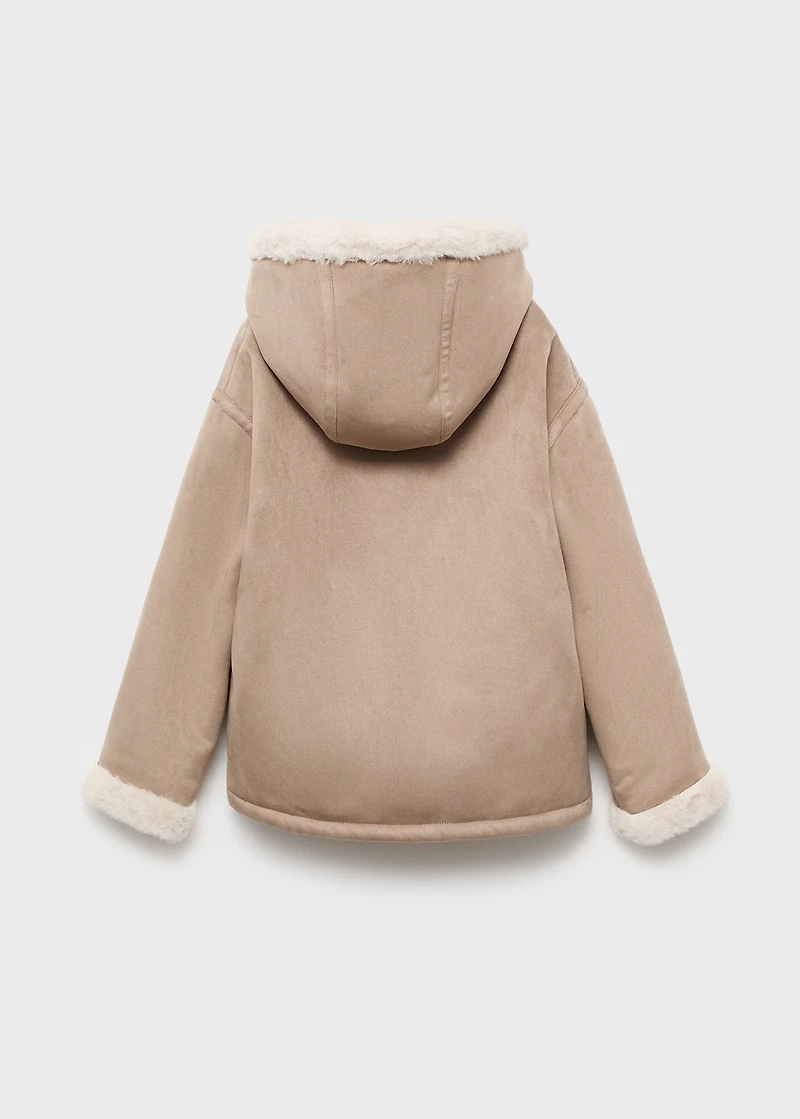 Fur and suede-effect coat