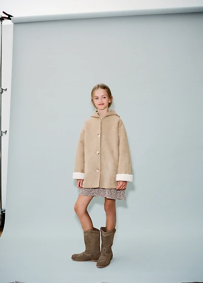Shearling-effect hooded coat