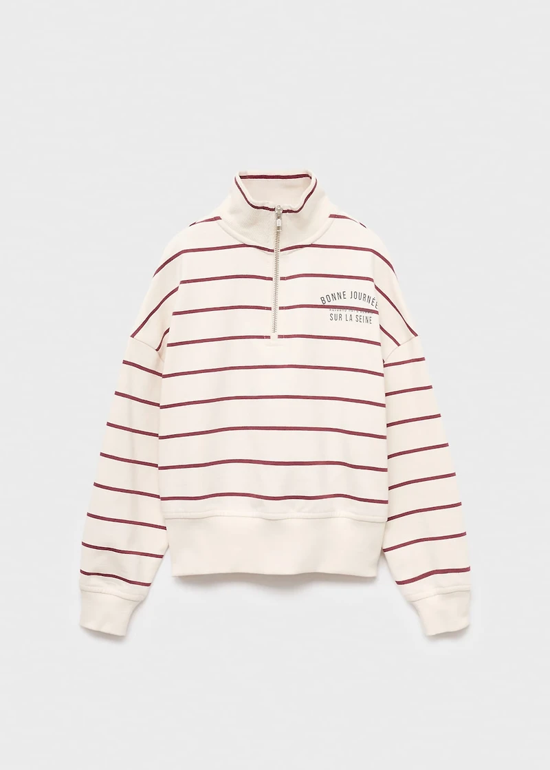 Striped sweatshirt with printed slogan