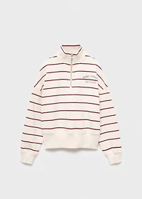 Striped sweatshirt with printed slogan