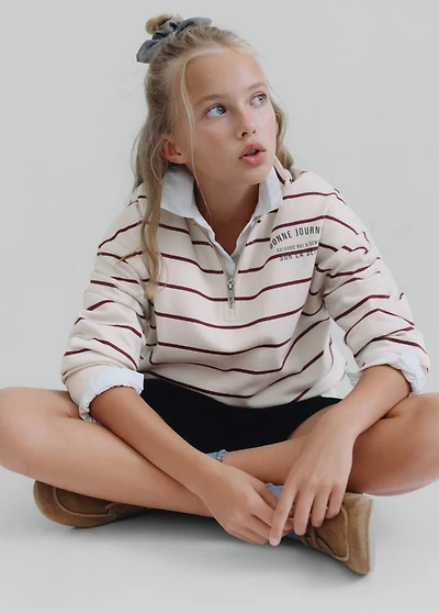 Striped sweatshirt with printed slogan