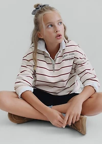 Striped sweatshirt with printed slogan