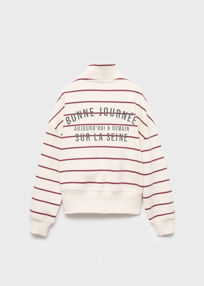 Striped sweatshirt with printed slogan