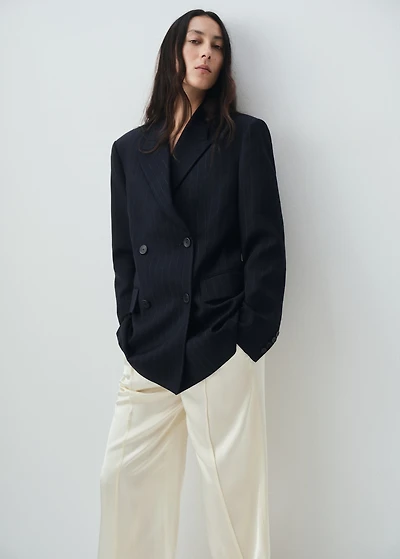 Double-breasted pinstripe suit blazer