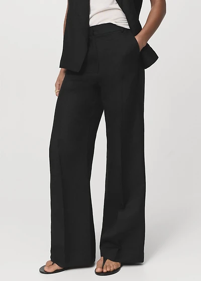 Straight-fit linen suit pants