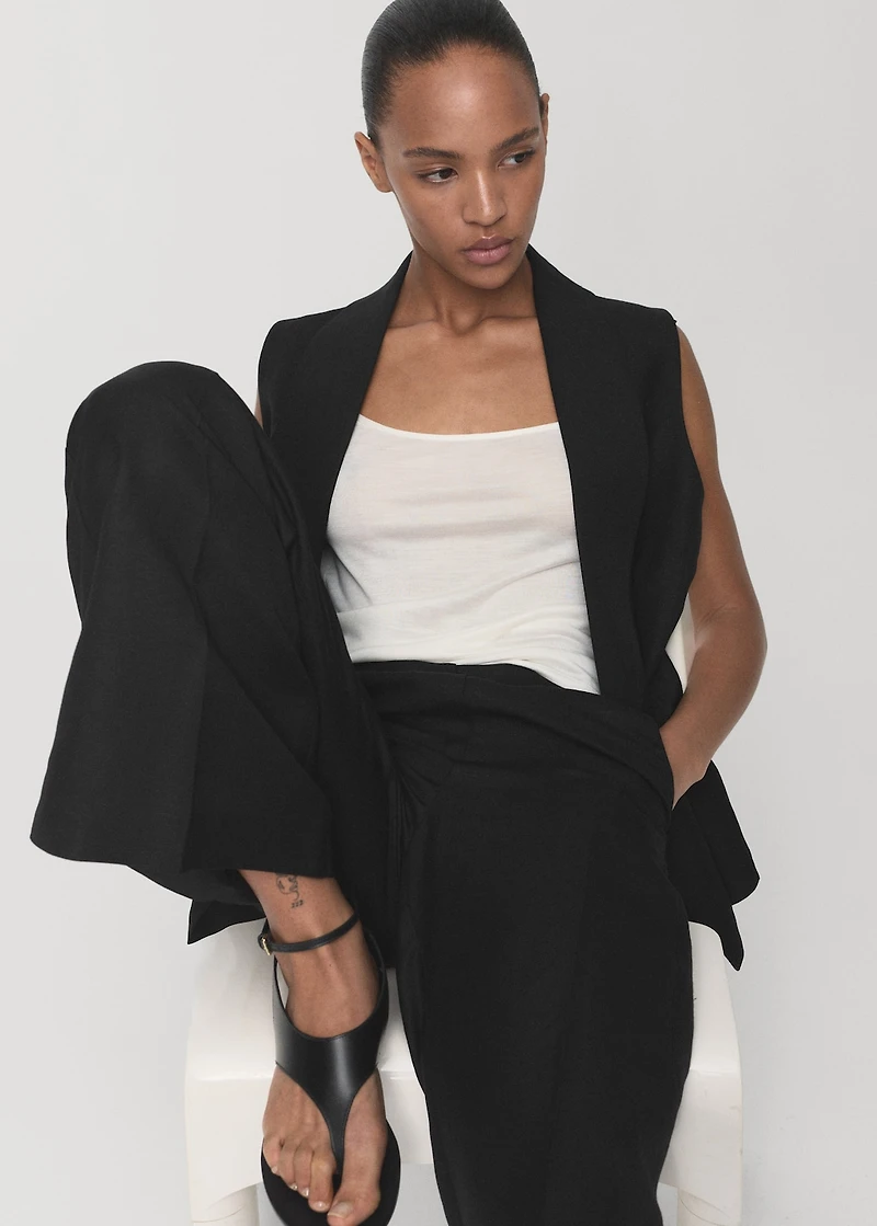 Straight-fit linen suit pants