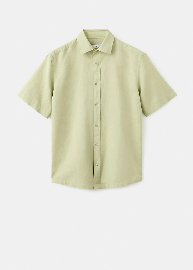 Short sleeve linen-blend shirt