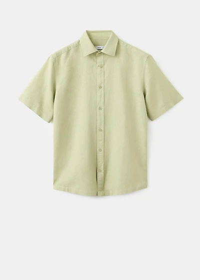 Short sleeve linen-blend shirt