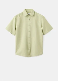 Short sleeve linen-blend shirt