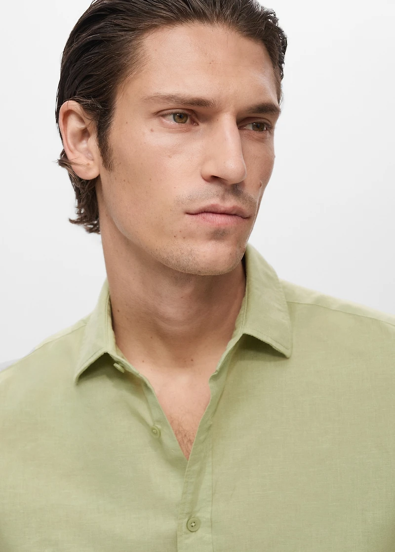 Short sleeve linen-blend shirt