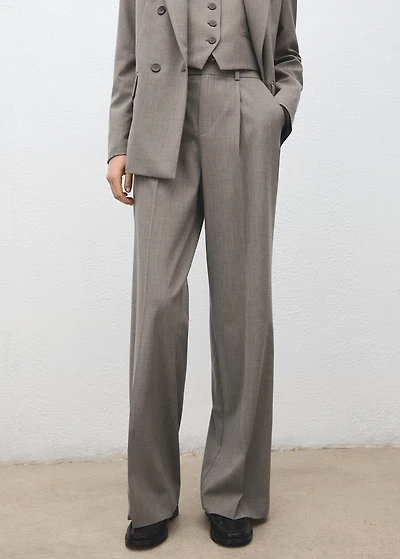 Straight wool-blend suit pants