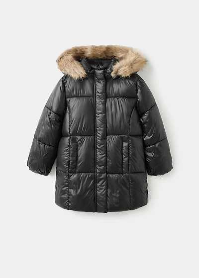 Large anorak with fur-effect hood