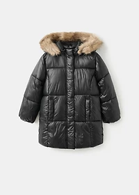 Large anorak with fur-effect hood
