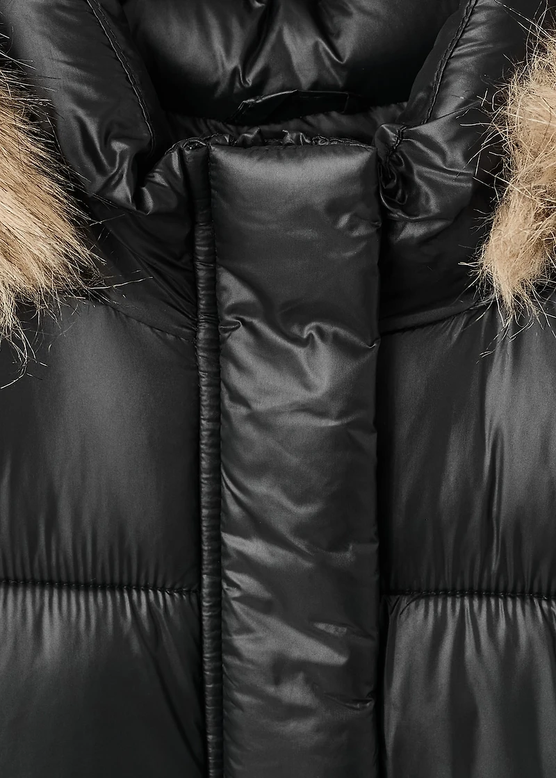 Large anorak with fur-effect hood