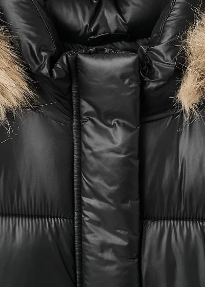 Large anorak with fur-effect hood