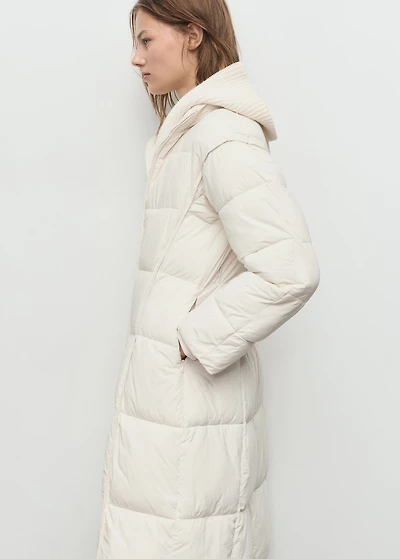 Quilted anorak with combined fabrics