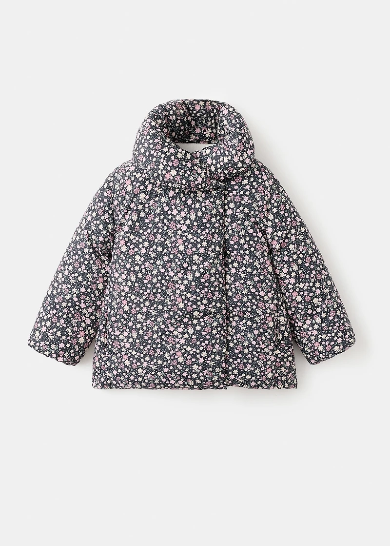 Fur-effect floral-print anorak