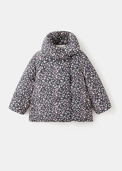 Fur-effect floral-print anorak