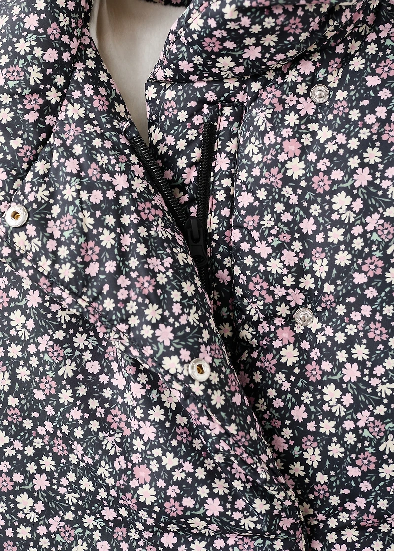 Fur-effect floral-print anorak