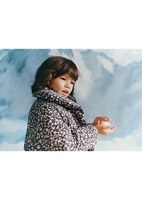 Fur-effect floral-print anorak