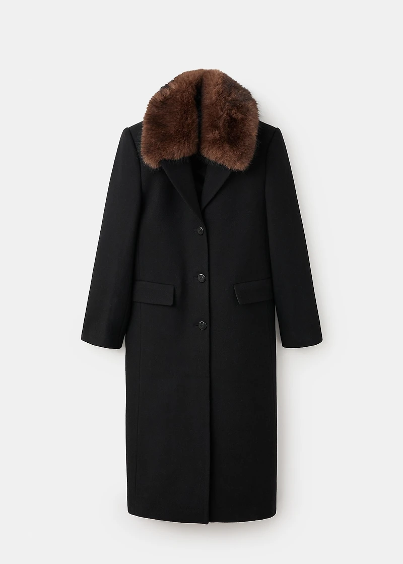 Wool coat with fur collar