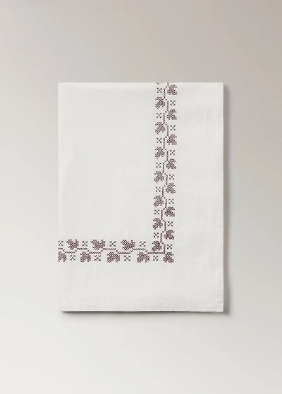 Ramie cotton tablecloth with embroidered details for 8 to diners