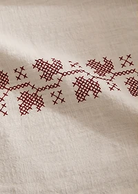 Ramie cotton tablecloth with embroidered details for 8 to diners