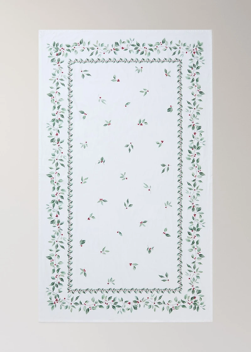 Holly-print cotton tablecloth for 6 to 8 diners