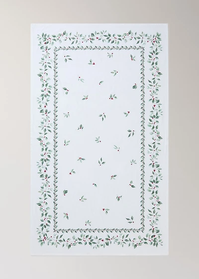 Holly-print cotton tablecloth for 6 to 8 diners