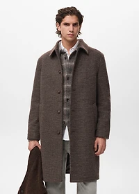 Long coat with check-print structure