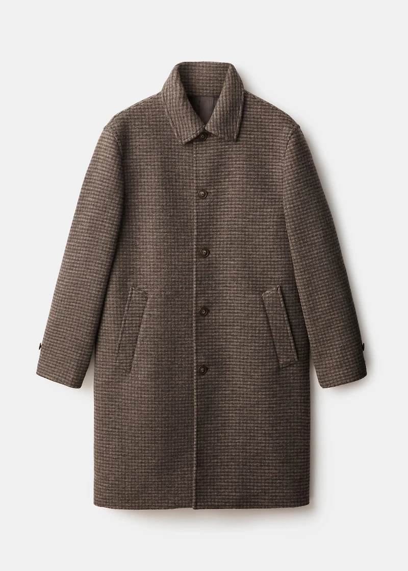Long coat with check-print structure