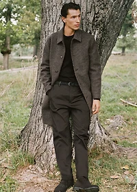 Long coat with check-print structure