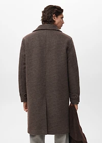 Long coat with check-print structure