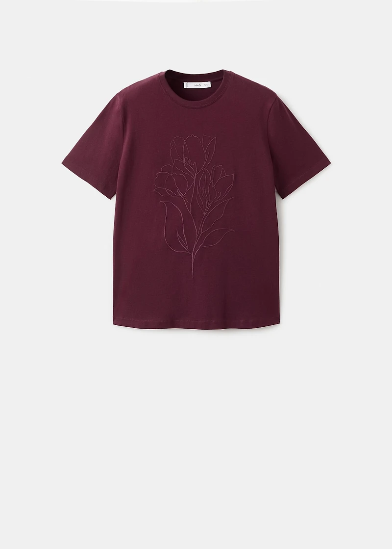Floral-embroidered cotton t-shirt