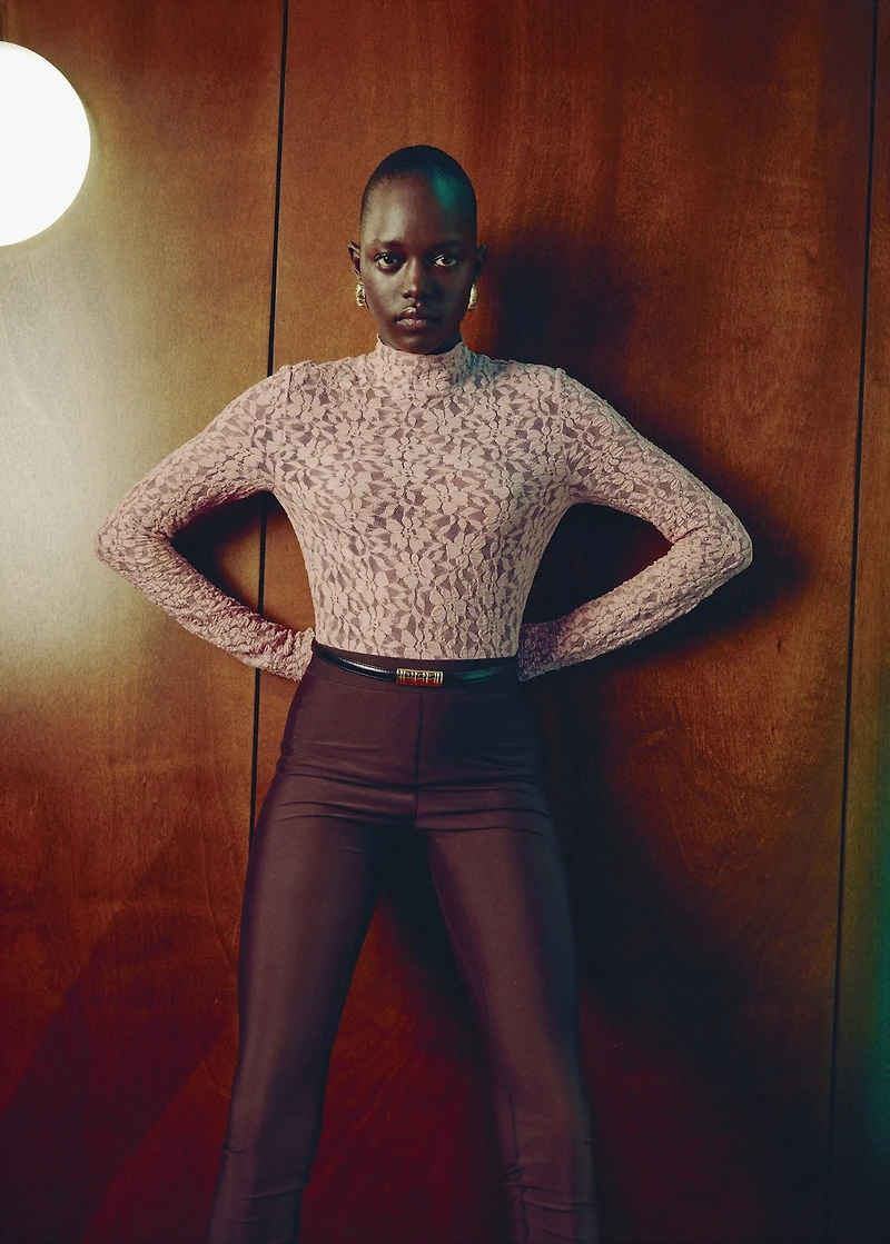 Lace t-shirt with perkins neck