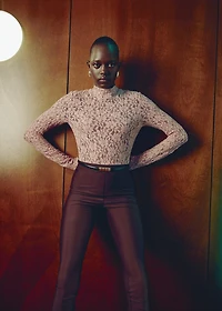 Lace t-shirt with perkins neck