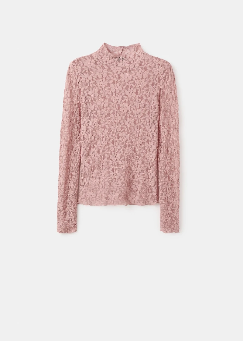 Lace t-shirt with perkins neck