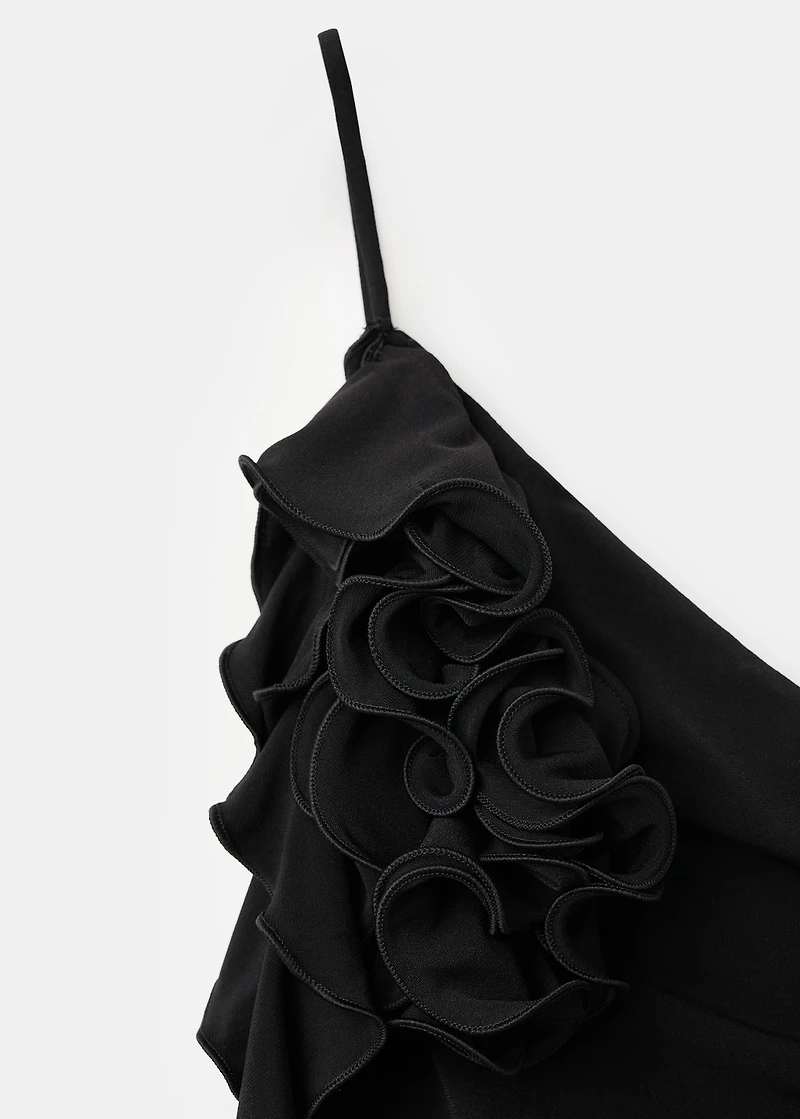 Ruched asymmetrical top with ruffle trim