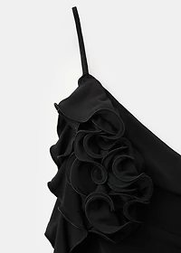 Ruched asymmetrical top with ruffle trim