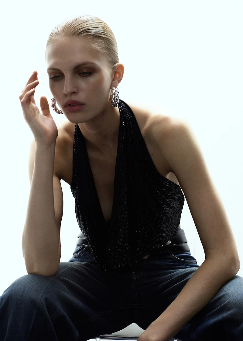 Top with draped neckline and crystals