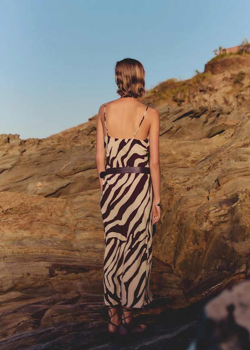Zebra-print dress with draped neckline